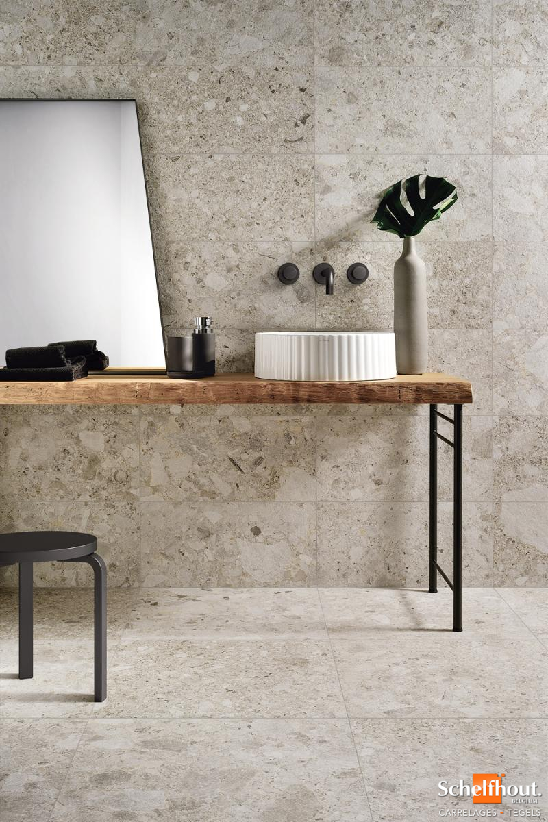 Carrelage Imitation Granito Terrazzo 80x80 Cm Stracciatella Blanc